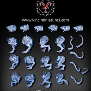 May include: A set of multi-part plastic miniatures for tabletop gaming. The set features a variety of wolf rat poses, including running, standing, and attacking. The miniatures are unpainted and require assembly.