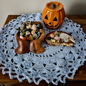 Light Blue Crochet Hidden Skull Doily