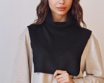 Turtleneck Dickie, Knit Wool Dickie, Dickie Collar, Turtleneck Scarf, Wool Scarf, Knitted Neck Warmer Women, Knit Neck Accessories, Beige