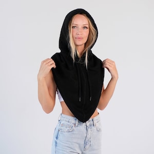 Balaclava hood, Faux fur hooded scarf, Fleece cowl hood, Sherpa Womens hood, Gray scarf with hood, Hoodie Scarf, Warm hood cowl