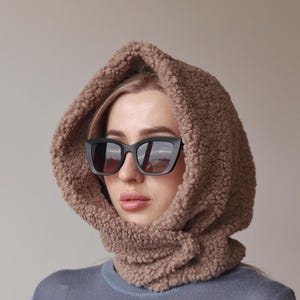 Hooded scarf, Sherpa hood, Balaclava, Fleece hood with buttons, Head Scarf, Warm scarf hoodie, Hooded hat, Warm snood women, Trending Now