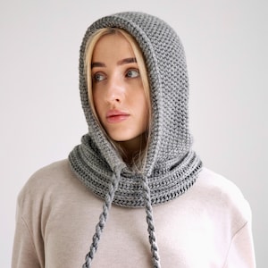 Balaclava, Hooded Scarf, Womens Knit Balaclava, Soft Drawstring Hood, Mohair Wool Hooded Cowl, Hand Knitted Balaclava