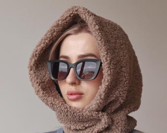 Hooded Scarf, Sherpa Hood, Balaclava, Fleece Hood With