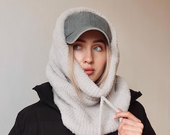 Hooded Cowl, Knit Balaclava, Hooded Scarf, Fleece Hood Scarf, Head Scarf Women, Cowl Snood, Winter Scarf, Trending Now, Gift for Her