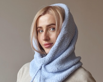 Hooded Scarf, Balaclava, Hooded Cowl, Fleece Hood Scarf, Head Scarf Women, Winter Hat, Gray Cowl Snood, Trending Now, Gift for Her