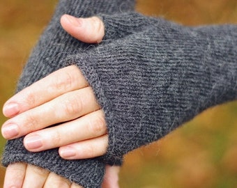 Knit Fingerless Gloves, Alpaca Wool Gloves, Hand Warmers, Arm Warmers, Texting Gloves, Winter Warm Gloves, Gray Gloves