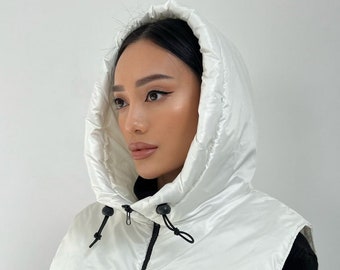 Waterproof hooded scarf, Balaclava, White Rain hood, Hood cowl, Rainproof hooded cowl, Womens hooded scarf, Outdoors gift for her