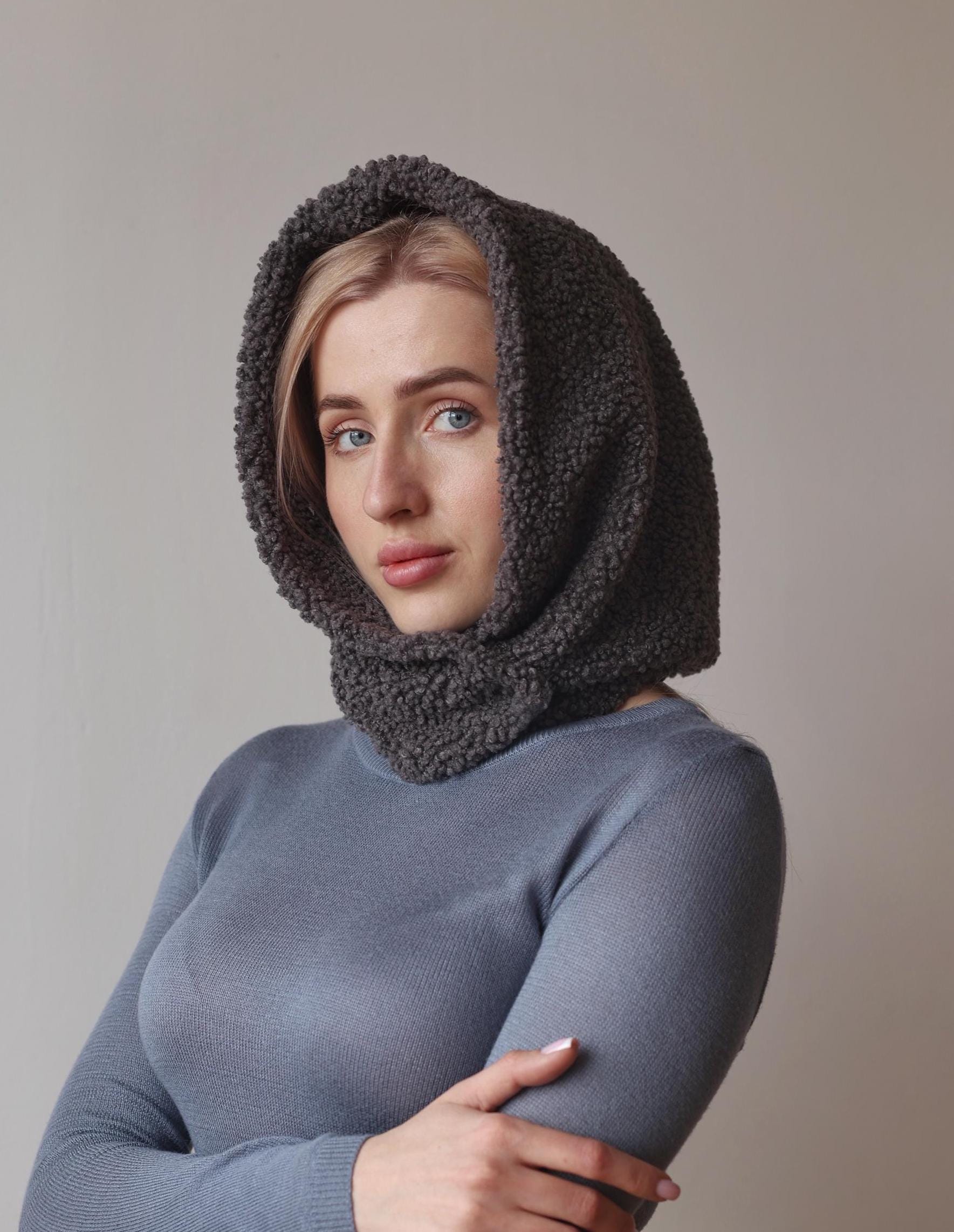 【WOOHWA】HOOD WOOL BUTTON SCARF NO.97 Men's Hoodie Scarf, Hooded Cowl Buttons, Hooded Neck