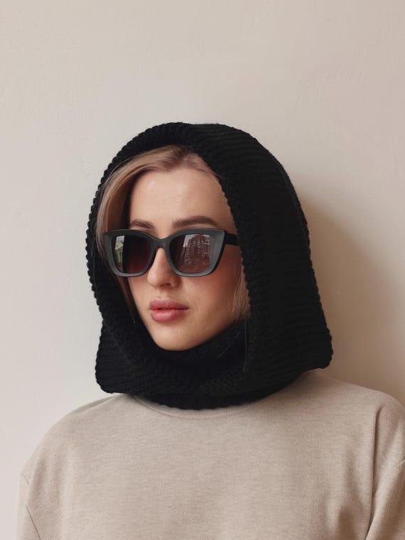 Balaclava Hooded Snood Scarf Knitted Balaclava, Hooded Scarf