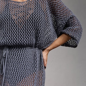 Loose Fishnet Cotton Tunic for Women, Festival & Beach Dress, See-Through Crochet Mesh Maxi Tunic