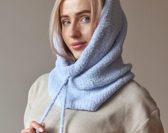 マフラー・ストール KOLEAT Hood ver winter thermal knit neck balaclava scarf bla Grey Wool Balaclava Hat, Women Knit Balaclava, Knitted Women