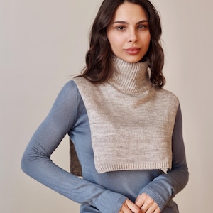 Turtleneck Dickie, Knit Wool Dickie, Dickie Collar, Turtleneck Scarf, Knitted Neck Warmer Women, Knit Neck Accessories, Gift for Her, Beige