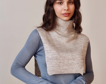 Turtleneck Dickie, Knit Wool Dickie, Dickie Collar, Turtleneck Scarf, Knitted Neck Warmer Women, Knit Neck Accessories, Gift for Her, Beige