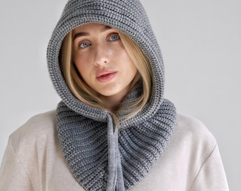 Wool Balaclava Snood, Knit Hooded Scarf, Crochet Neck Warmer, Warm Hooded Cowl, Trending Now, Winter Gift