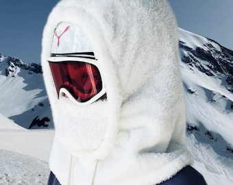 Capuche en sherpa blanche, cagoule, cagoule de casque faite main, capuche de snowboard, capuche en polaire confortable, cagoule de ski d'hiver, tendance actuelle