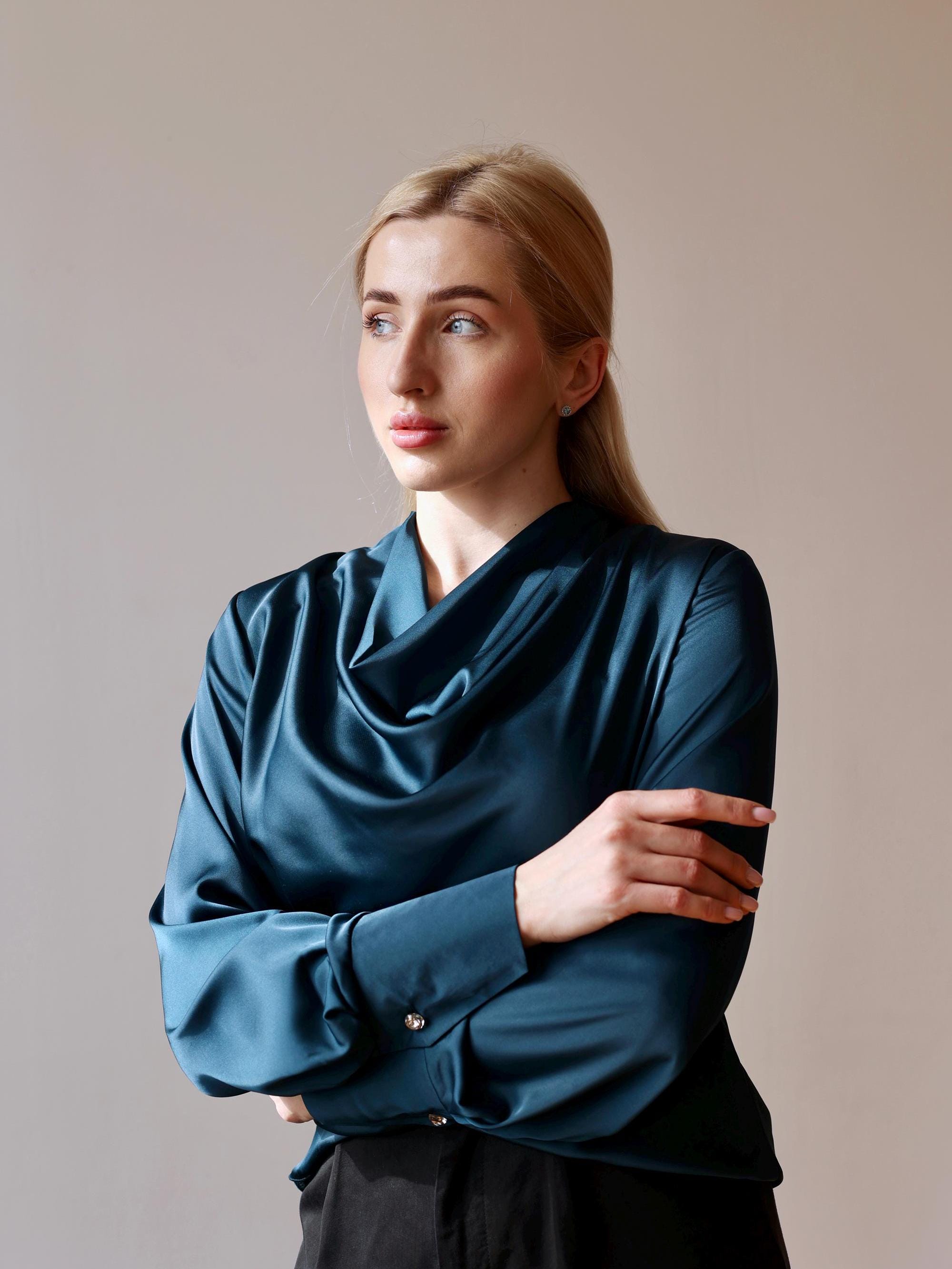 Satin Tops For Women Fouhkni Satin Shirts For Women Long Sleeve - Main Image