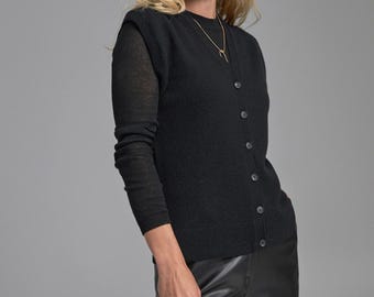 Wool Cashmere Knit Vest – Soft Sleeveless Cardigan with Buttons, Minimalist Layering Piece for Fall Capsule