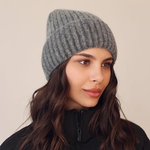 White Angora beanie hat, Fleece lined hat, Soft wool hats, Knit beanie, Extra warm hat, High quality angora beanie, Winter womens beanie