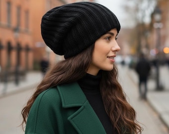 Chanky Slouchy Beanie, Oversized Knit Hat, Warm Winter Hat, Thick Wool Beanie for Men and Women