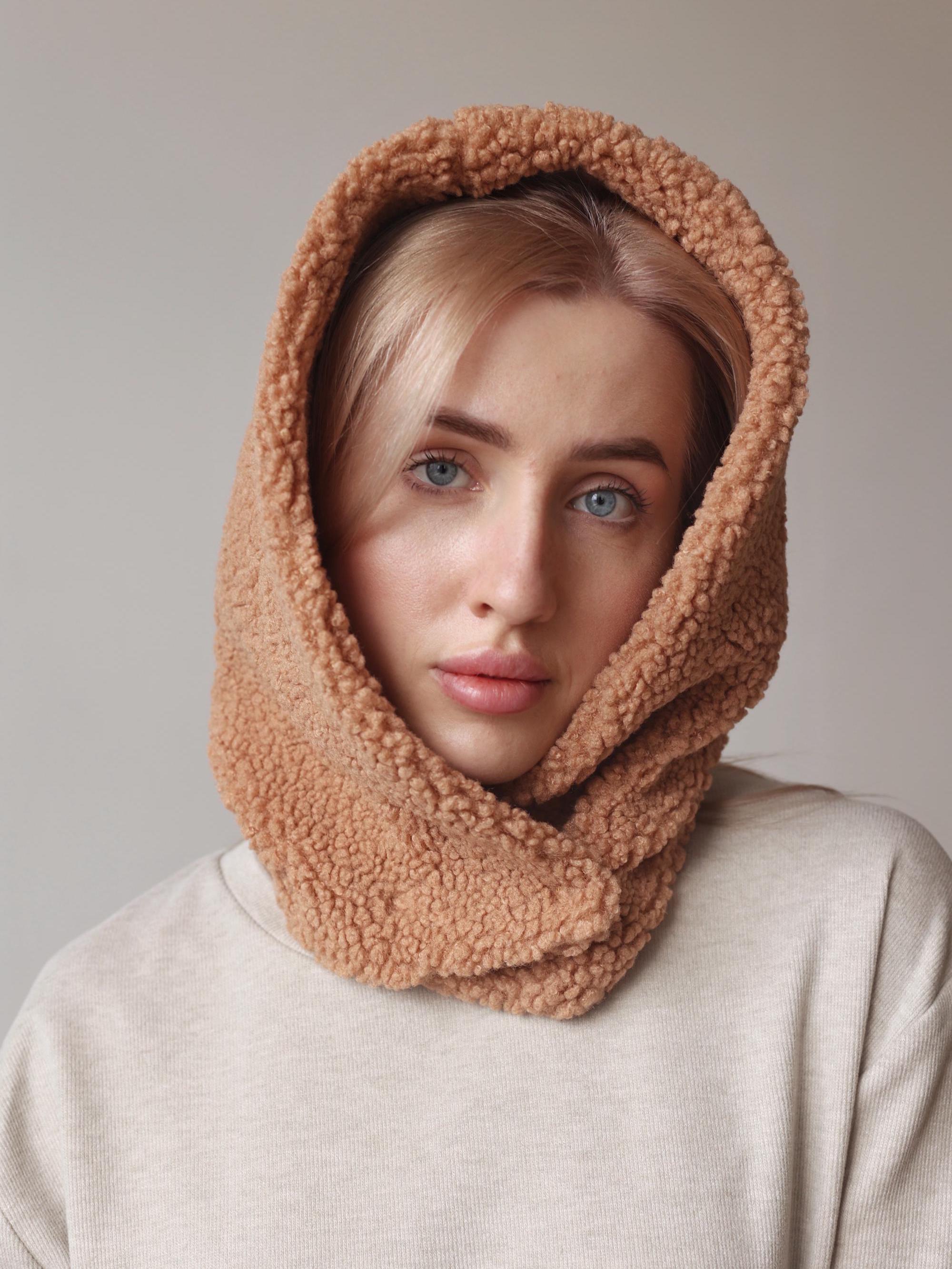 Hooded Scarf, Sherpa Hood, Balaclava, Fleece Hood With
