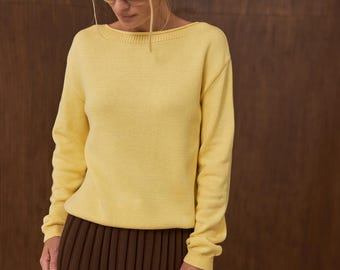 Sweater, Boatneck Pullover, Relaxed Fit Knit Jumper, Minimalist Everyday Sustainable Clothing For Women