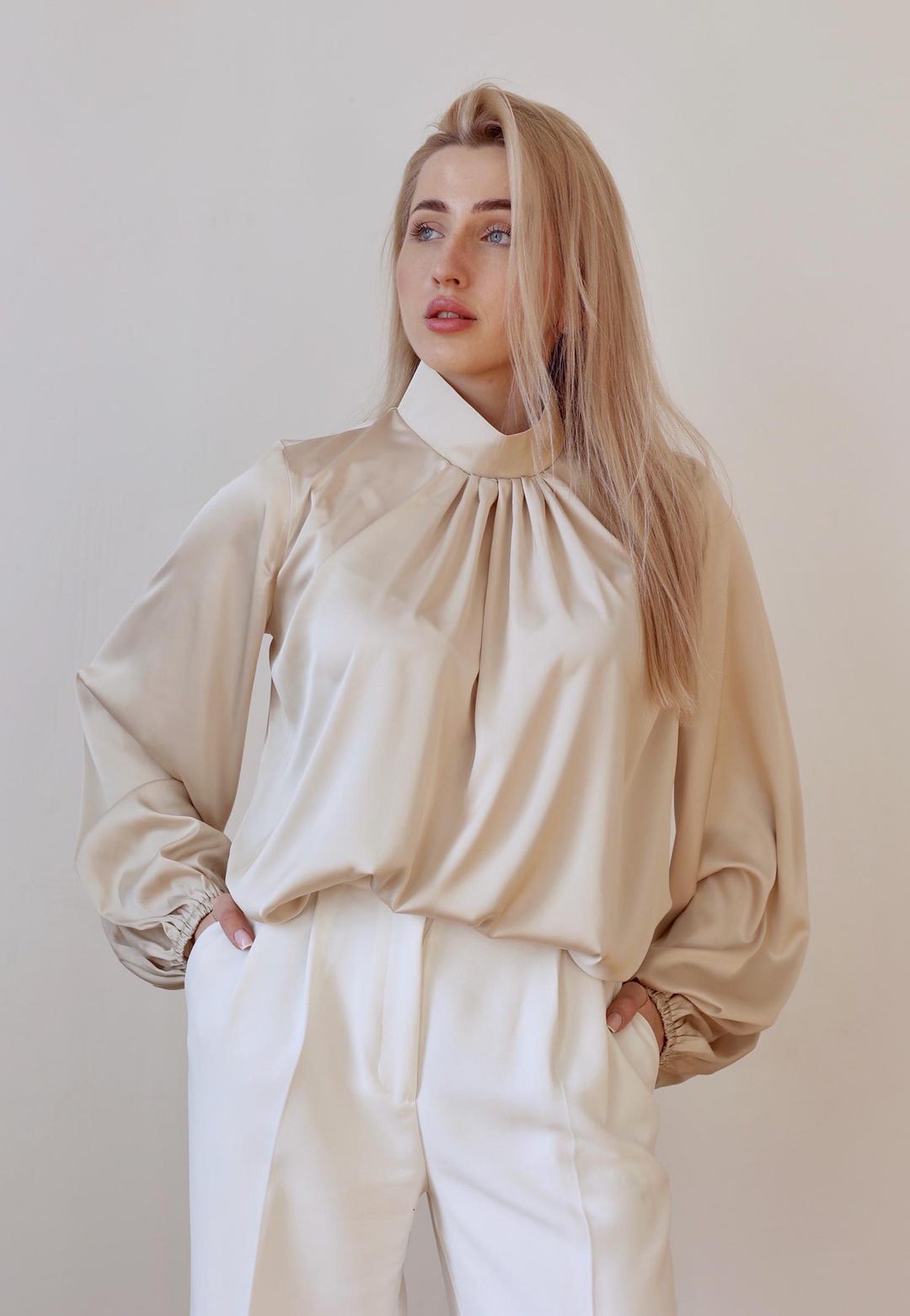 Blush Silky Bell Sleeve Blouse main image 1