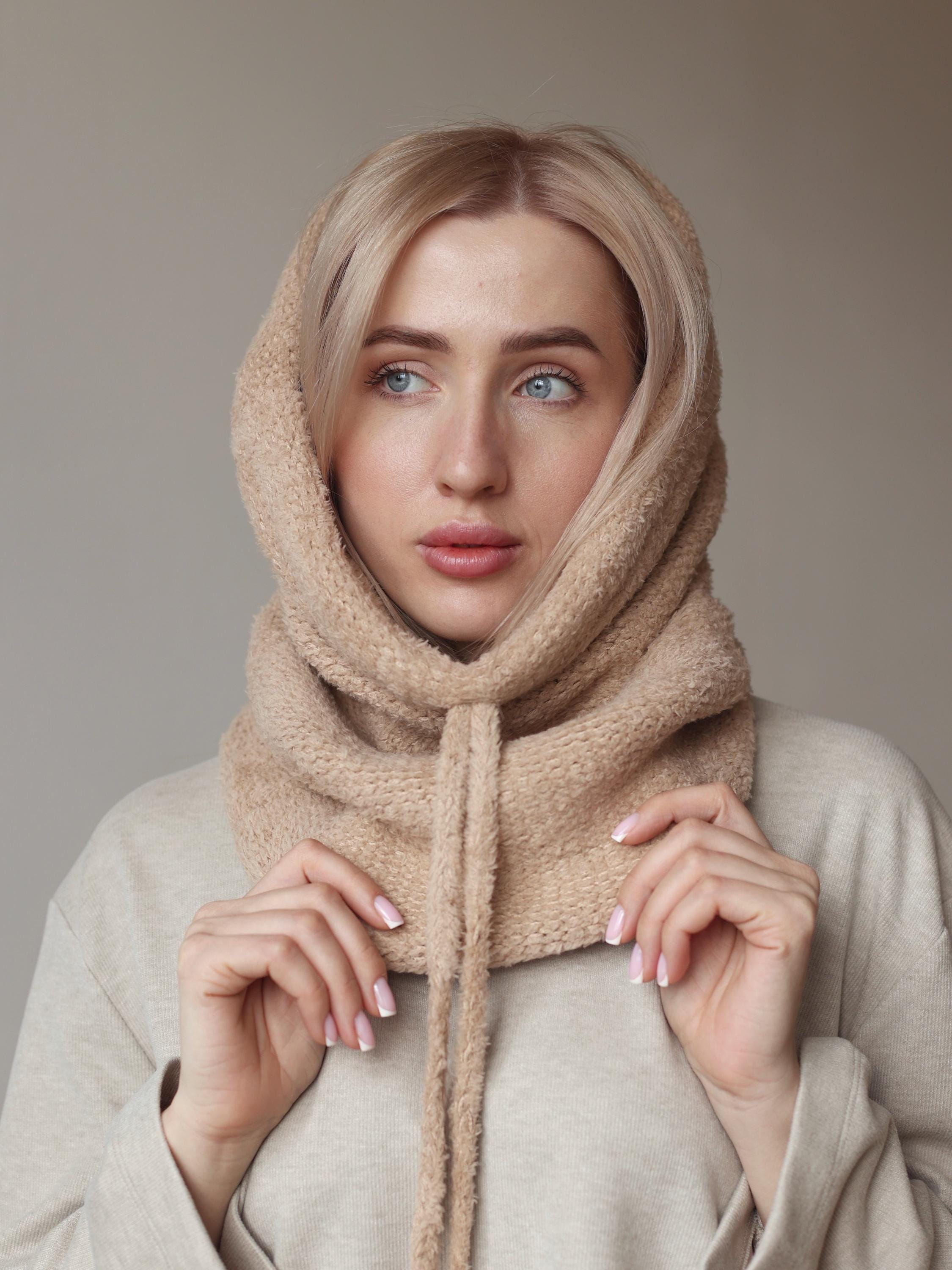 Hooded Cowl, Knit Balaclava, Hooded Scarf, Fleece Hood Scarf 
