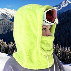 Yellow Hood, Over Helmet Hood Ski Snowboard Hood, Sherpa Hood, Balaclava, Snowboard helmet Cover, Fleece Hood, Handmade Snowboard gift