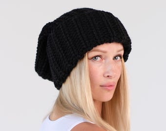 Extra große Mütze, Grobstrick Mütze, Baggy Mütze, Slouchy Mütze, Übergroße Mütze, Wollmütze für Frauen,