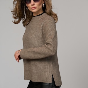Oversized knit sweater, Relaxed fit pullover, Wool viscose jumper, Ribbed crew neck sweater, Fall winter knitwear for women
