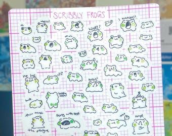 Scribbly Frog Aufkleber Blätter Wasserdicht Matte Vinyl Aufkleber | kleine Aufkleber | dekorative Aufkleber | bujo mini dekosticker