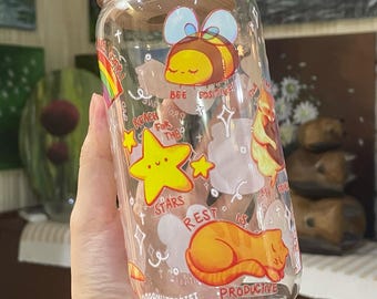 Positivity Glasbecher: UV DTF Design, Glasstrohhalm & Bambusdeckel