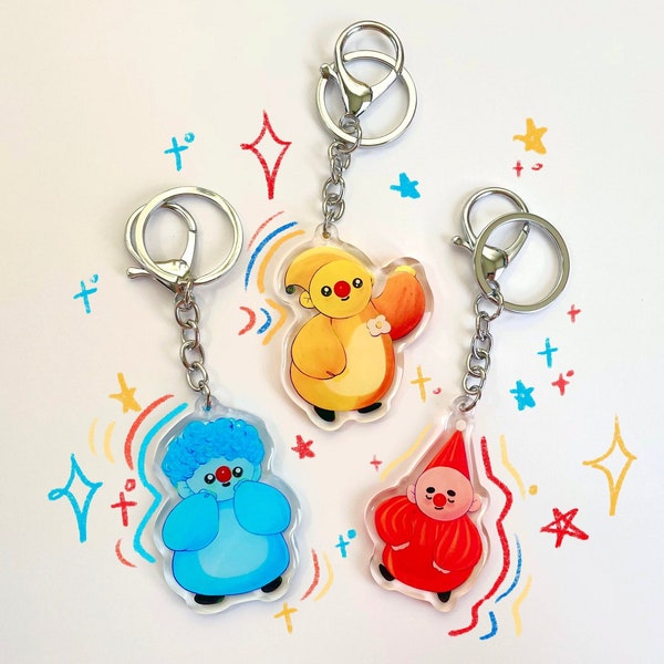 Porte-clés Clown de couleur primaire ! (3 pièces) | charme acrylique | porte-clés décoratif| porte-clés de dessin animé