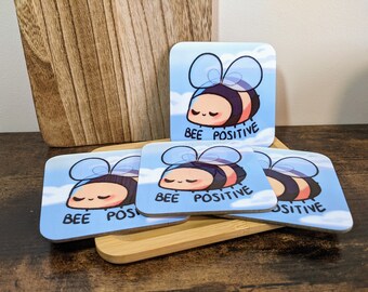 Bienen-Positiv Untersetzer! Buzzbuzz (1/4 Stk) | Glänzende Untersetzer | Foto Untersetzer | Niedliche Tieruntersetzer | Bienen Untersetzer | Handbedruckte Untersetzer
