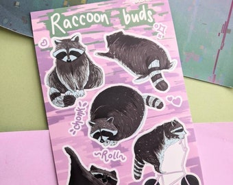 Waschbär Sticker Set | Wasserdichte Matt-Vinyl-Aufkleber | Laptop Aufkleber | dekorative Aufkleber | Niedliche Tieraufkleber | Müll Tier Sticker