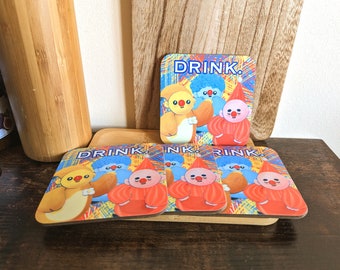 Bunte Clown Freunde 'DRINK.' Untersetzer! (1/4 Stück) | Glänzende Untersetzer | Foto Untersetzer | Clown Untersetzer | Lustige Untersetzer | Handbedruckte Untersetzer