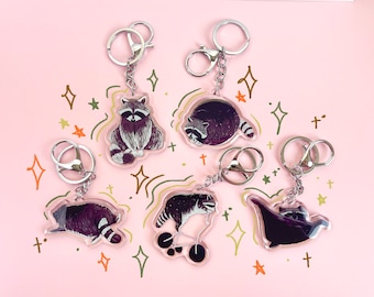 Raccoon keychains! | Acrylic charm | decorative keychain| cute animal keychain| Racoon keyring| Raccoon keychain set (EU allowed)
