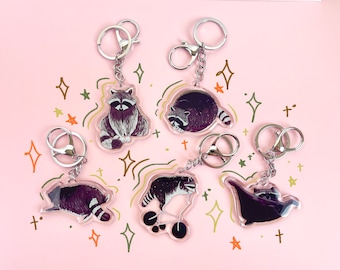 Raccoon keychains! | Acrylic charm | decorative keychain| cute animal keychain| Acrylic keychains| Racoon keyring| Raccoon keychain set