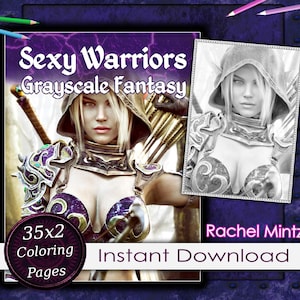 Sexy Elf Warriors Coloring Book, [35x2 = 70 Pages] Beautiful Fantasy Grayscale Art, Viking Elves Females, Print at Home PDF Digital Download