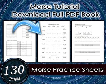 Instructieboek morsecode, 130 oefenbladen, QR-codes (afdrukbare pdf)