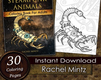 Steampunk Animals Coloring Book: 30 Mechanical Designs (PDF Download)