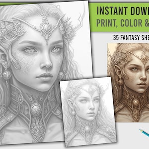 35 Jaw Dropping Fantasy Beauties, Warriors & Goblines. Stunning Surreal Portraits, AI Art For Adults, Printable PDF Instant Download