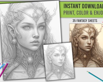 Fantasy Coloring Pages: 35 Surreal AI Art Portraits (PDF Download)