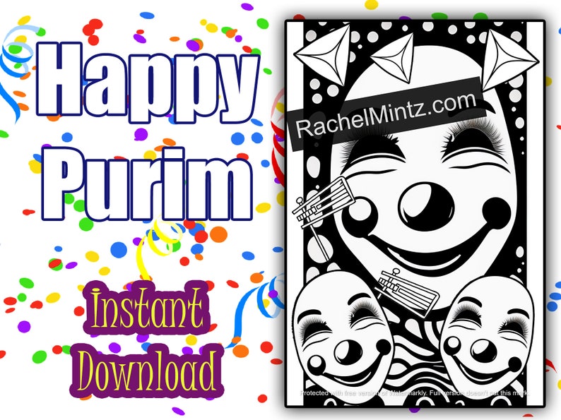 25 PURIM Coloring Pages, Easy Large Print, for Kids, Purim Sheets With Clowns, Esther, Mordechai ...