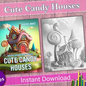 28 Cute Candy Houses to Color, Plastacine and Sweets, Candy Canes Teapot Houses, Tiny Fairyland Village Houses, AI Art PDF Printable Sheets