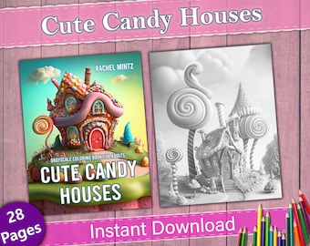 Cute Candy Houses Coloring Pages, AI Art Printable (PDF Download)
