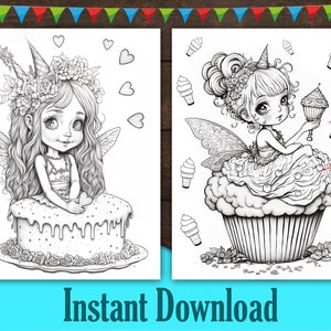 30 Cute Fairies & Cupcakes to Color, Sweet Fairy Girls, Treats and ...