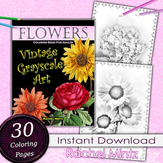 Rachel Mintz 30 Vintage Flowers Coloring Book Beautiful Etsy