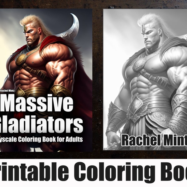 30 Muscular Gladiators Coloring Book, Fantasy Warriors, Men & Women Bodybuilder Fighters in Grayscale AI Art Download Printable PDF Pages