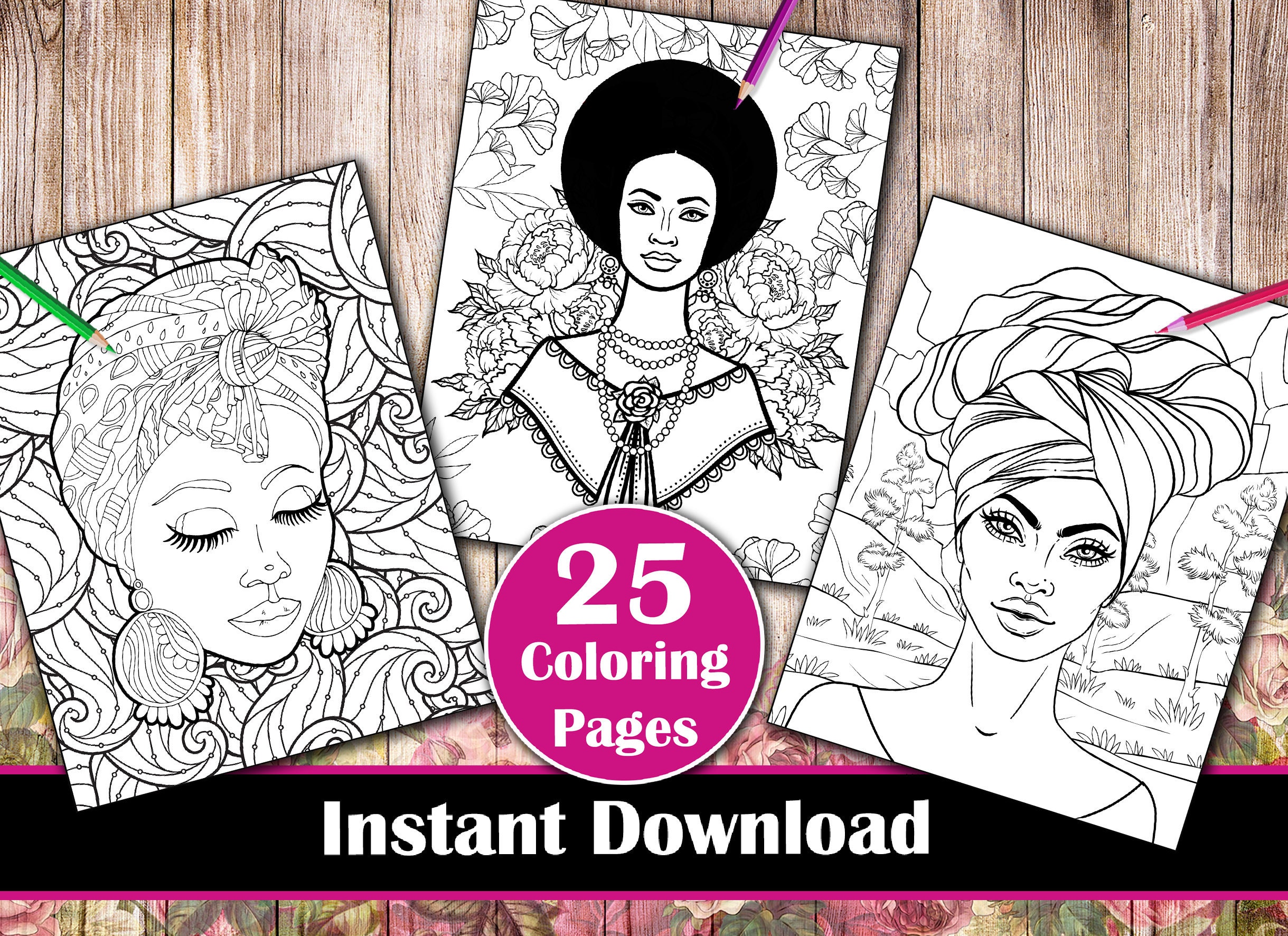 Black Women Coloring Book - 25 Beautiful African Queens (Digital PDF B –  Rachel Mintz Coloring Books